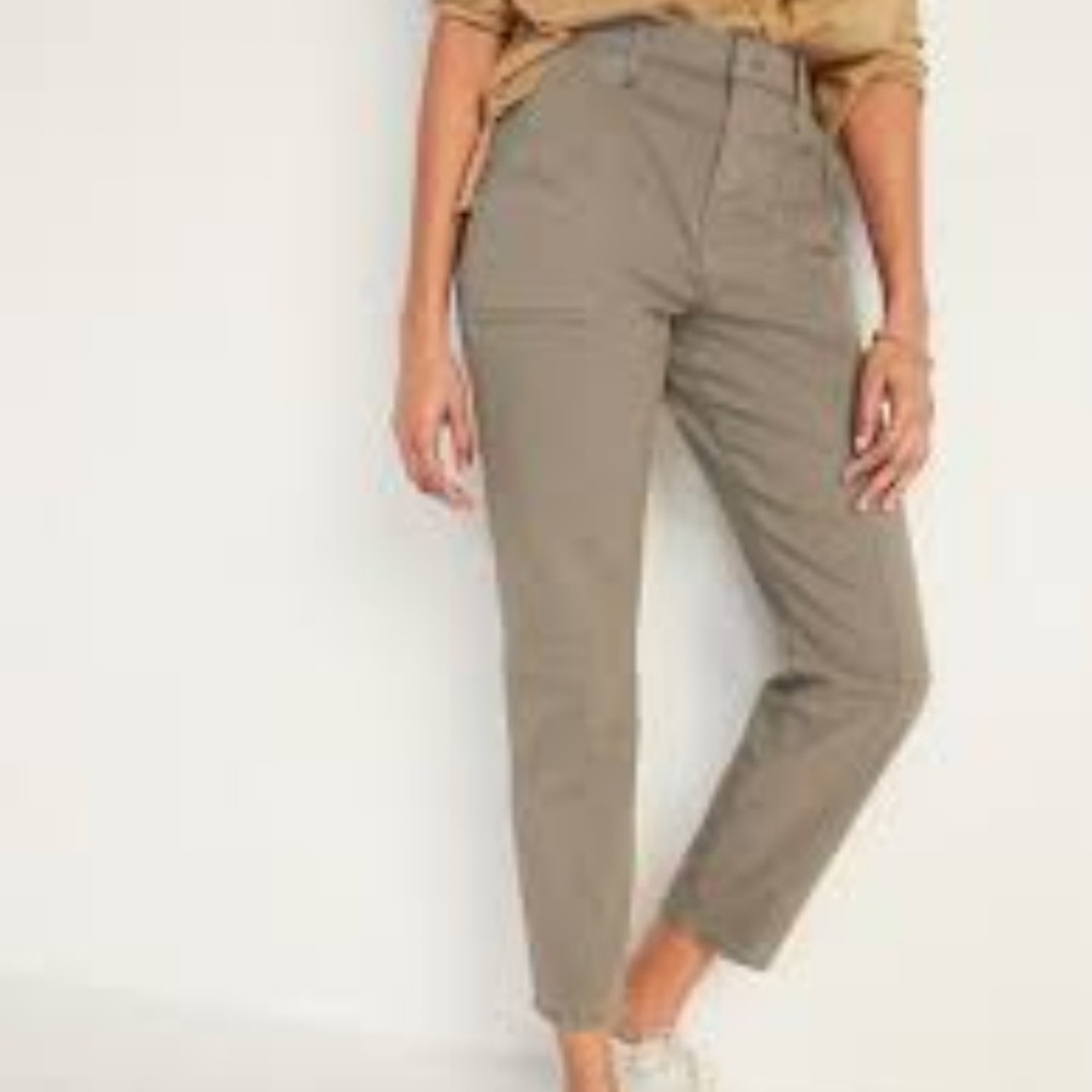 Old Navy Extra High-Waisted Sky Hi Straight olive Utility jeans